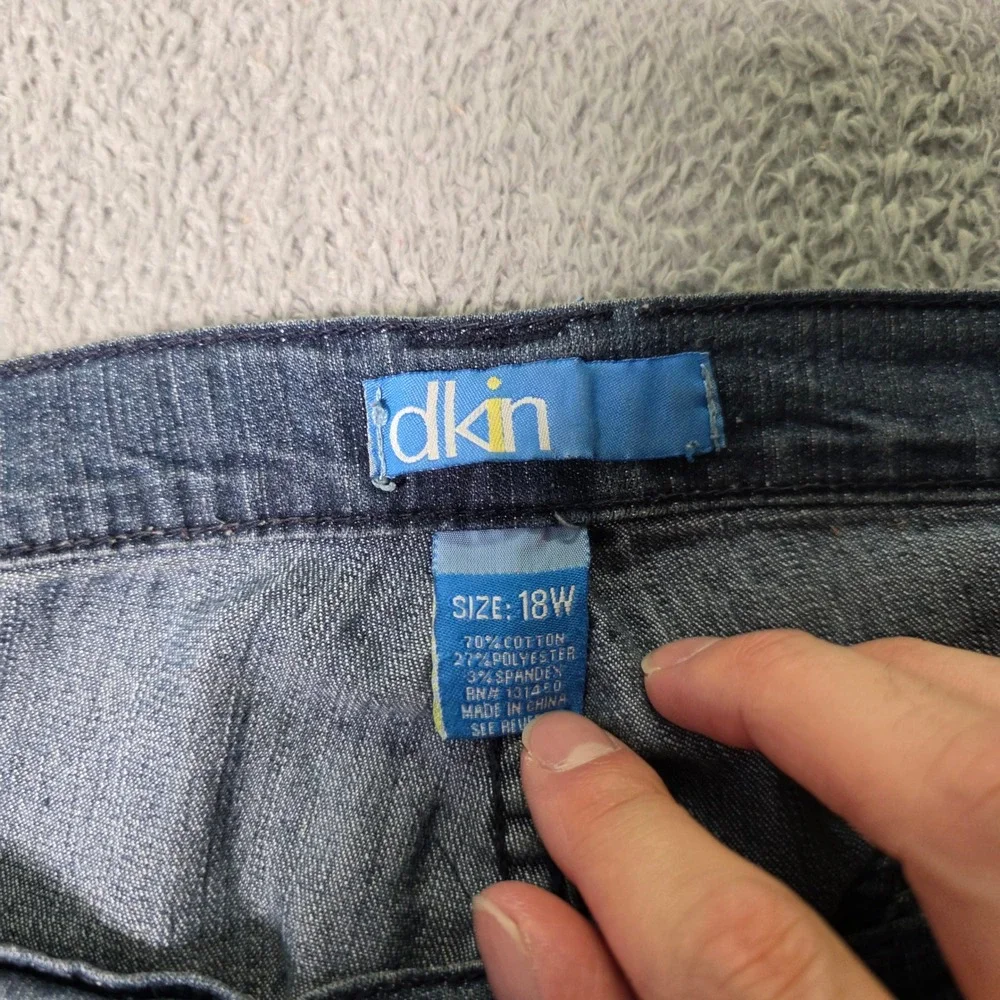 DKIN Womens 18W Denim Bermuda Shorts Blue Stretch Mid Rise Button Flap Pockets